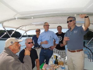 Chapter members enjoying the cruise. Shown (from left) are: Dave  Gorbach, Jeff Gage, Nick Morizio, Carl Russell, Dave Fugit, and Frank Hird