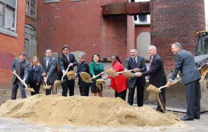 Shown (from left) are: Clark Ziegler, Mass. Housing Partnership; Dori Conlon, Bank of America; Robert Charest, Boston Financial Investment Management; Gilbert Winn, WinnCos.; Steve DiNatale, state representative; Lisa Wong, Fitchburg mayor; Chrystal Kornegay, Mass. Undersecretary of Housing & Community Development; Fran Colantonio, Colantonio Construction; Thomas Gleason, MassHousing; and Michael Putziger, WinnCos. 