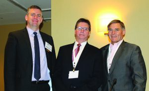 Shown (from left) are: Daniel Turley, senior vice president for healthcare in the capital markets group of JLL; commercial real estate writer Mike Hoban of Hoban Communications; and Keith Wentzel, managing director at Fantini & Gorga.