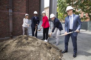 Shown (from left) are: construction manager Lisa Wexler of Elaine Construction; construction manager Andrew Bronstein of Elaine Construction; project architect Charlie Klee, AIA, of Payette; project architect Todd Sloane, AIA, of Payette; and professor Jonathan Walton | Harvard Memorial Church.