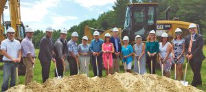 Shown (from left) are: Jason deWildt, S.U.R. Construction; Rick Lundborn, CLD Consulting Engineers; Craig Jewett, Jewett Construction; Phillip Saltmarsh, DeStefano Architects; Jim Jacobs; Josephine Jacobs; Harold Jacobs; Diane Bessey, Monarch School; Jim Carolan, Monarch School; Susan DeRoy, Monarch School; mayor Caroline McCarley; Caitlyn Marble, Rochester Chamber of Commerce; Karen Pollard, city of Rochester; Meghan Anderson, Monarch School; Jonathan Shapleigh, Bank of New Hampshire.