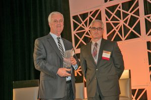 Shown (from left) are: 2016 BOMA Boston Engineer of The Year Award Recipient, Michael Fitzgerald, Boston Properties and 2016 BOMA Boston president, Michael Gill, Federal Reserve Bank of Boston.